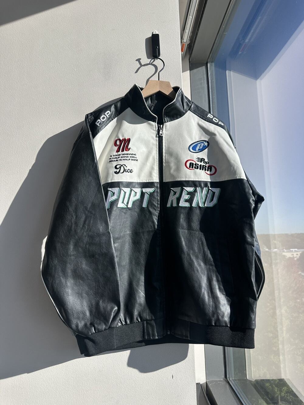 Y2K Vintage Vamtac Bomber Oversized Faux Leather Racing Motorcycle Sz M